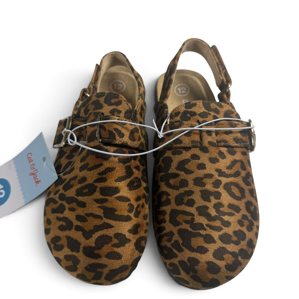 Cat & Jack Girls Berlin Leopard Print Slingback Clogs Brown Size 12 NWT